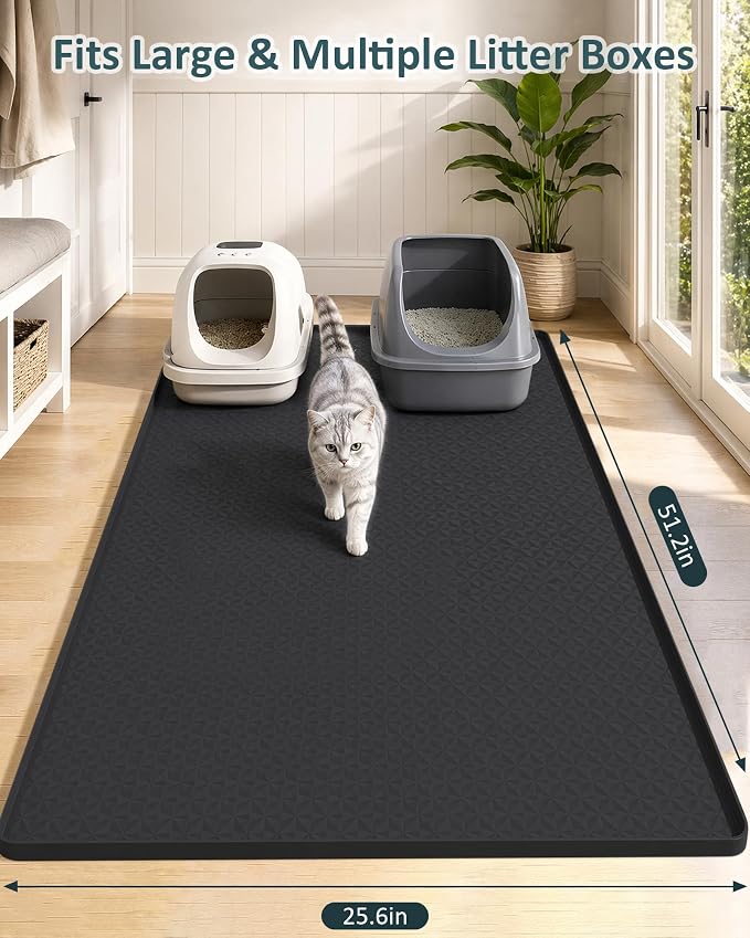 Extra Large Cat Litter Mat, Waterproof Litter Mat, 51.2 x 25.6 in | Silicone, Raised Edge Desgin, Waterproof, Traps Litter Water Dirt, Easy Clean Non Slip Floor Protector - Image 7