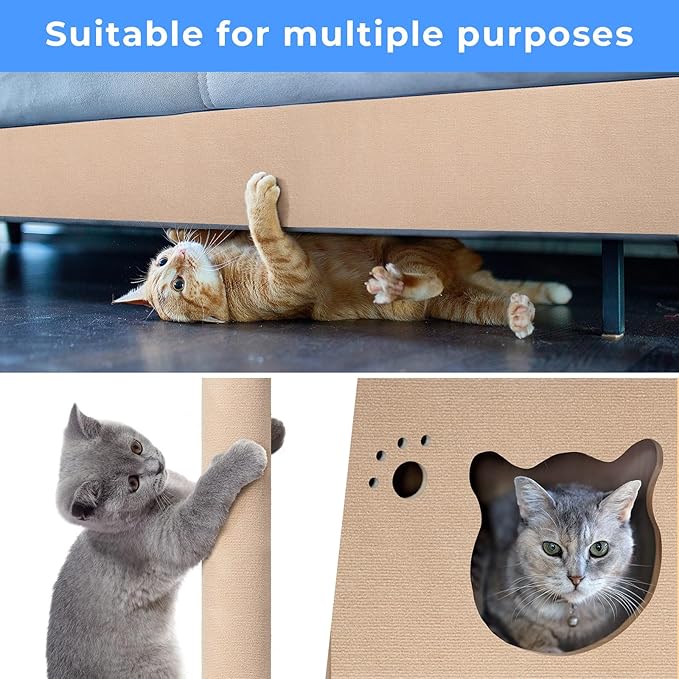 Cat Carpet remnants Cat Scratching Mat Trimmable Self-Adhesive Carpet DIY Climbing Scratcher Scratch Furniture Protector Covering Posts (78.7" x 15.8" Beige) - Image 4