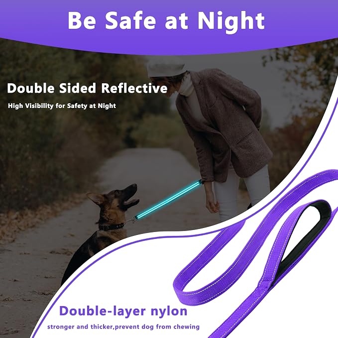 Dog Leash 5ft Long,Double Handle Dog Leash for Control Training | Heavy Duty Dog Leads with Traffic Padded Handles, Reflective Leashes for Small Medium Large Dogs(5ft, Purple) - Image 4