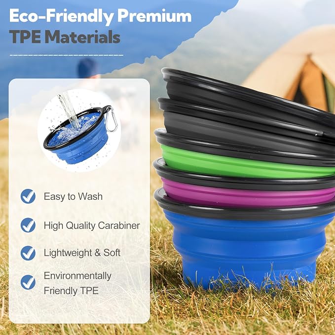 Collapsible Dog Bowl Large 34oz, Travel Dog Water Bowl Portable | 2 Pack, 2 Carabiner Clips, Silicone Travel Dog Bowl Foldable, Feeding Watering Dish Bowl, for Parking, Walking, Camping - Image 9