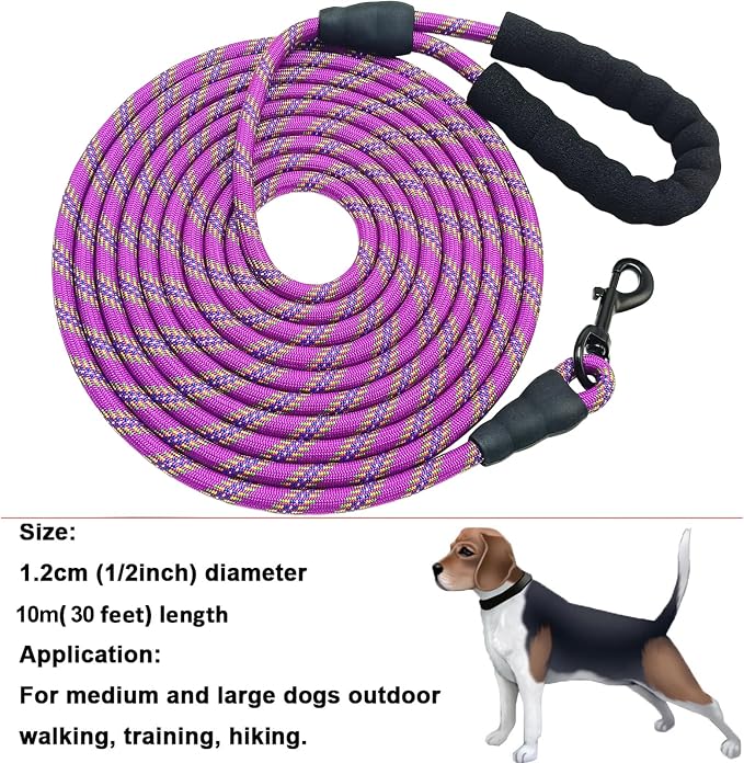 MayPaw 30ft Long Rope Dog Leash for Large Medium Dogs Soft Handle Dog Lead | 1/2-In Thick Lead, 6/8/10/15/20/30FT Training Leash, 14+ Colors (30ft * 1/2", purple) - Image 4
