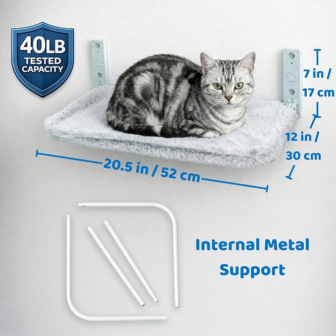 OtterPets Cat Wall Bed, Foldable Cat Wall Hammock with Plush Washable Cover | 35 lb metal support; plush washable cover; hardware for drywall, studs and concrete, cat wall shelf, wall mounted cat bed - Image 3