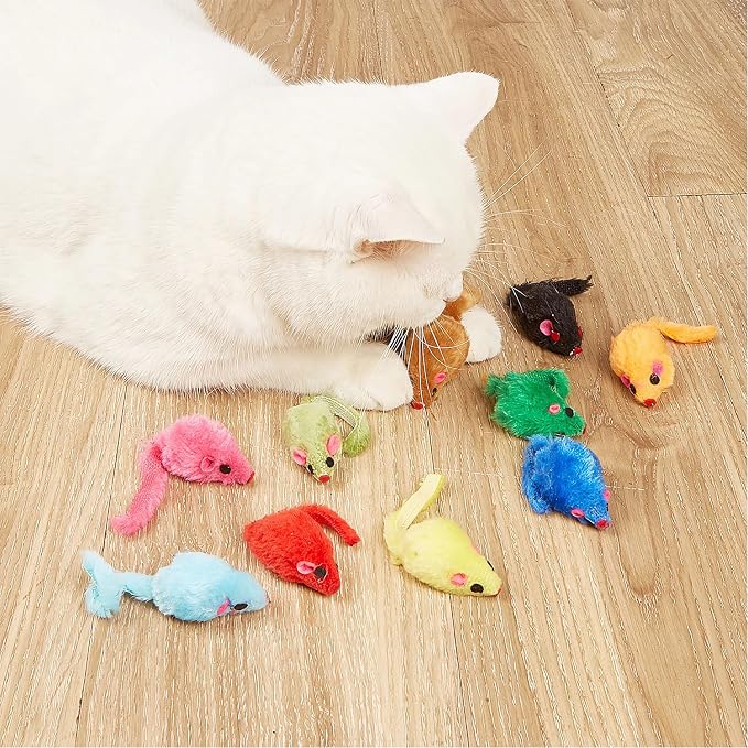 12PCS Cat Mouse Toys, Faux Fur Interactive Catnip Mice | Realistic 3.9in size with a durable plastic body and rattling sound, Perfect for indoor Cats, Kittens and Puppies - Image 2