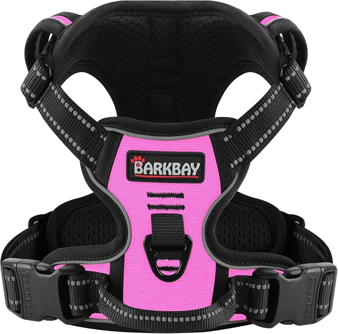 BARKBAY No Pull Pet Harness Dog Harness Adjustable Outdoor Pet Vest 3M Reflective Oxford Material Vest for pink Dogs Easy Control for Small Medium Large Dogs | Control Handle,Comfort,Heavy Duty,Adjustable Reflective,Perfect for Outdoor Training, Walkin... by BARKBAY