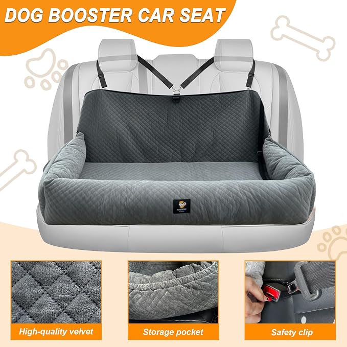 Dog Car Seat for Medium/Large Dogs Under 100 Lbs,Multi-Functional Dog Car Bed Washable Pet Travel Safety with Thick Cushion, Soft Safe Removable,for All Cars Back Seat（Grey） - Image 3