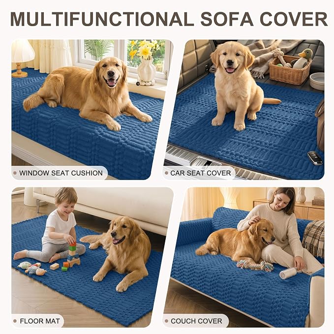 Smiry Waterproof Couch Covers for Dogs Washable, Non Slip Pet Sofa Cover | Plush Scratch Resistant Flannel Furniture Protector for Dogs, Navy, 36" x 36" - Image 10
