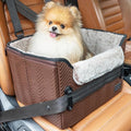PETSFIT Car Seat for Dogs, Waterproof PU Leather Dog Car Seat for Small Dogs with Patent Safe Buckles, Clip-On Leash, Pet Travel Carrier Bed for Small Pets Up to 25lbs (Brown) by Petsfit