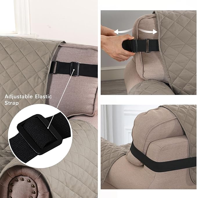 H.VERSAILTEX Reversible Sofa Cover Couch Cover for 3 Cushion Couch Water Resistant Furniture Protector for Pets Durable Sofa Slipcover with Non Slip Elastic Strap(Sofa, Khaki/Beige) - Image 4