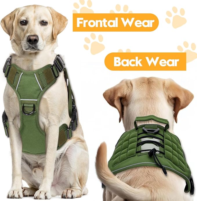 Heavy-Duty Tactical Dog Harness for Large Dogs, No Pull Adjustable Reflective Pet Vest with Molle System, K9 Military-Grade Control for Service Training, Outdoor & 10+ Breeds, Green, X-Large - Image 7