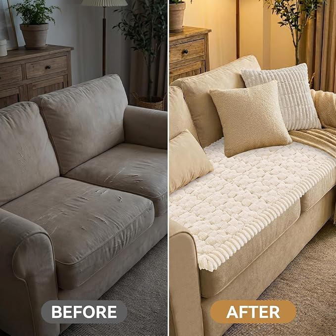 Smiry Non Slip Couch Covers for Dogs, Scratch Resistant Pet Sofa Protector | Machine Washable Soft Fuzzy Thick Furniture Cover for Sofa Loveseat Sectional Large Dogs, Cream, 27.6" x 59" - Image 7