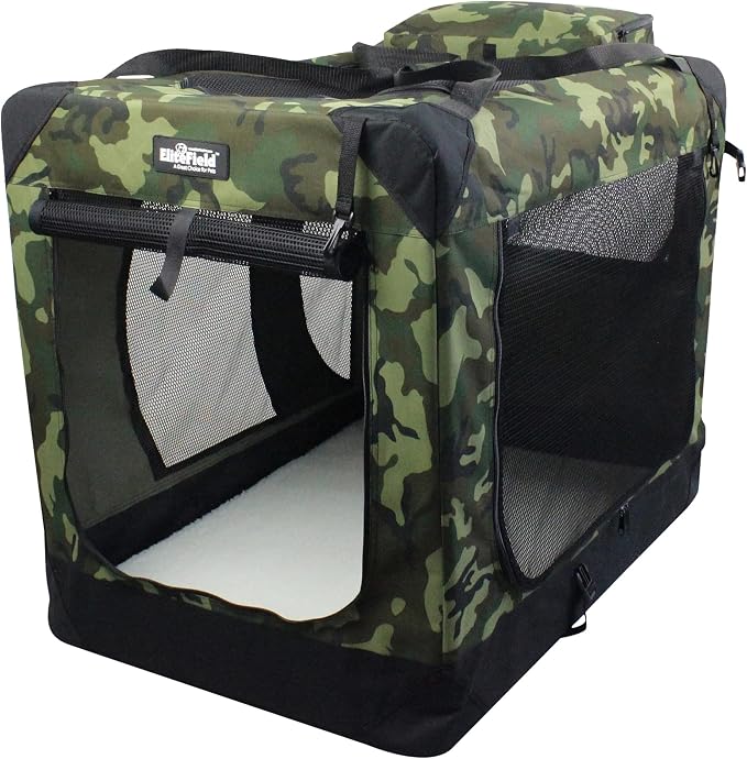 EliteField 3-Door Soft Dog Crate with Bed & Carrying Bag (2-Year Warranty) | 3 Mesh Doors, Steel Frame, Removable & Washable Crate Cover and Bed Cover, Storage Pockets, Indoor/Outdoor, Foldable by EliteField
