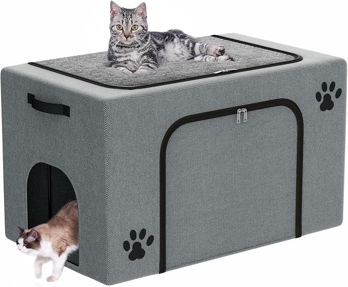 Hidden Cat Litter Box Enclosure with Cat Bed, Foldable Fabric Cat House | Tool-Free Assembly, Front Zipper Access, Spacious Interior, Easy Daily Cleaning, Fits Most Standard Litter Boxes by Catlitterboxenclosure
