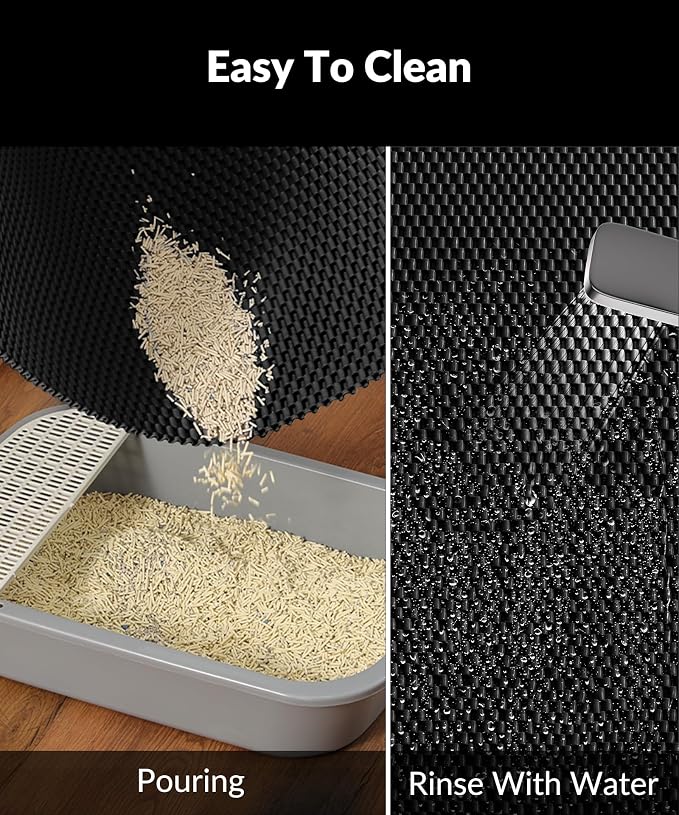 Cooyes Cat Litter Mat - Cut to Fit Any Place, 35"x23" Large Litter Trapping Mat for Litter Box, Easy to Clean, Waterproof & Non-Slip Kitty Pad, Scatter Control to Protect the Floor (Black) - Image 4
