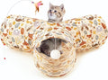 Tempcore Cat Tunnel for Indoor Cats, 3 Way Collapsible Pet Play Tunnel with Teaser Wand, Peek Holes & Hanging Ball, Interactive Tube for Kittens & Rabbits, Beige Deer by Tempcore