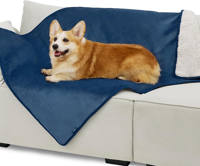 Bedsure Waterproof Dog Blankets for Large Dogs Sherpa Fleece Throw, 40X50 | Washable Soft Plush Pet Cat Blanket for Couch Cover, Reversible Cozy Calming Sofa Protector Warm for Senior Dogs,Blue by Unknown