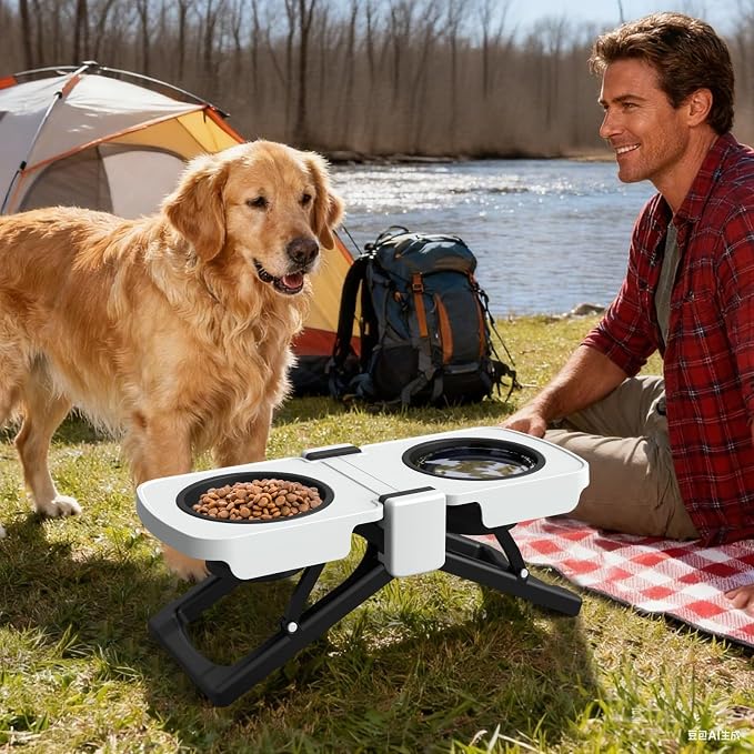 Elevated Dog Bowls Stand, Portable Travel Dog Bowls with Collapsible Silicone Double Diner Bowl, 5 Cups Capacity Food and Water Bowl with No Spill Edge Non-Slip Stand,Ideal for Medium & Large Dogs - Image 4