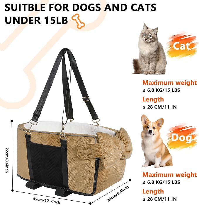 Dog Car Seat for Small Dogs Adjustable Portable Center Console Dog Car Seat Removable Cat Booster Cars Seats - Safety Belt with Cushion Anti-Collapse for Puppy Kitten Up to 15 Lbs - Image 7