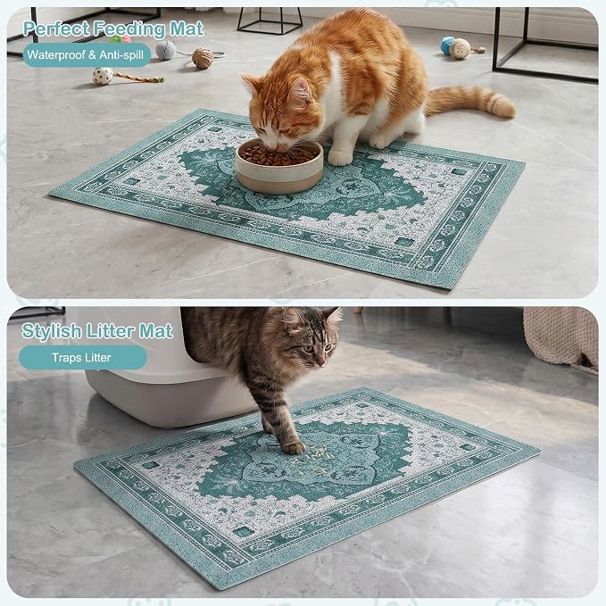 Glittme Cat Litter Mat with Non-Slip Bottom Litter Box Mat 40"X30" Litter Trapping Mat Easy to Clean Washable Cat Food Mat for Kitty,XL - Image 7