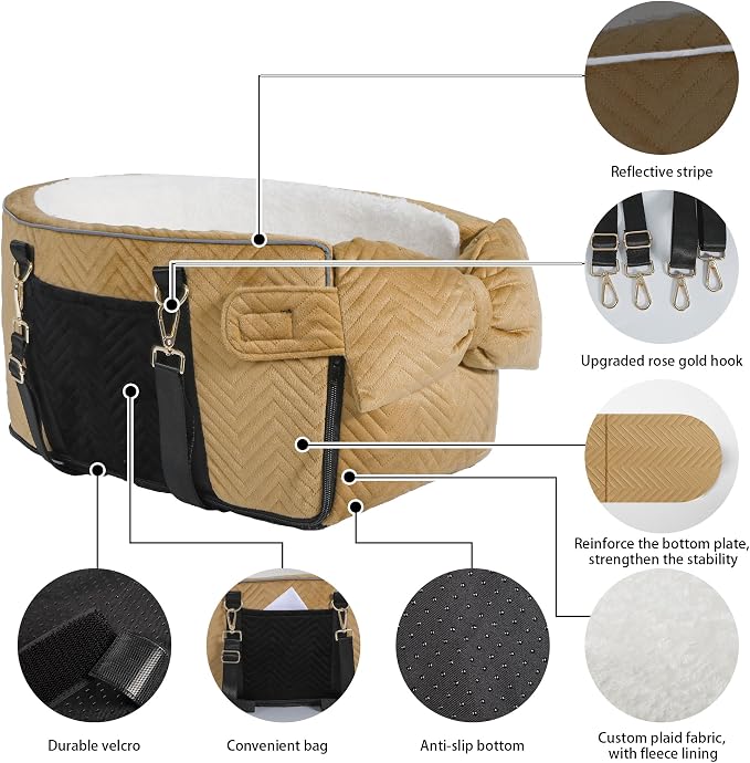 Dog Car Seat for Small Dogs Adjustable Portable Center Console Dog Car Seat Removable Cat Booster Cars Seats - Safety Belt with Cushion Anti-Collapse for Puppy Kitten Up to 15 Lbs - Image 2