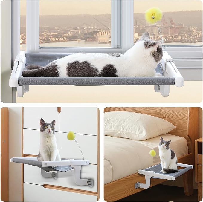 Cat Window Perch, Cat Hammock Window Seat with Sturdy Metal Frame for Large Cats and Kittens, Easy to Adjust for Windows & Bedsides, No Suction Cup No Drilling - Image 3