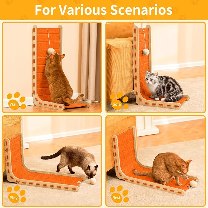 Felt Cat Scratcher for Indoor Cats,26.8 Inch,Orange | L Shaped Scratching Post, Scratch Board Scratchers for Large Cat Scratch Pad Furniture Protector with Ball Kitten Toys - Image 7
