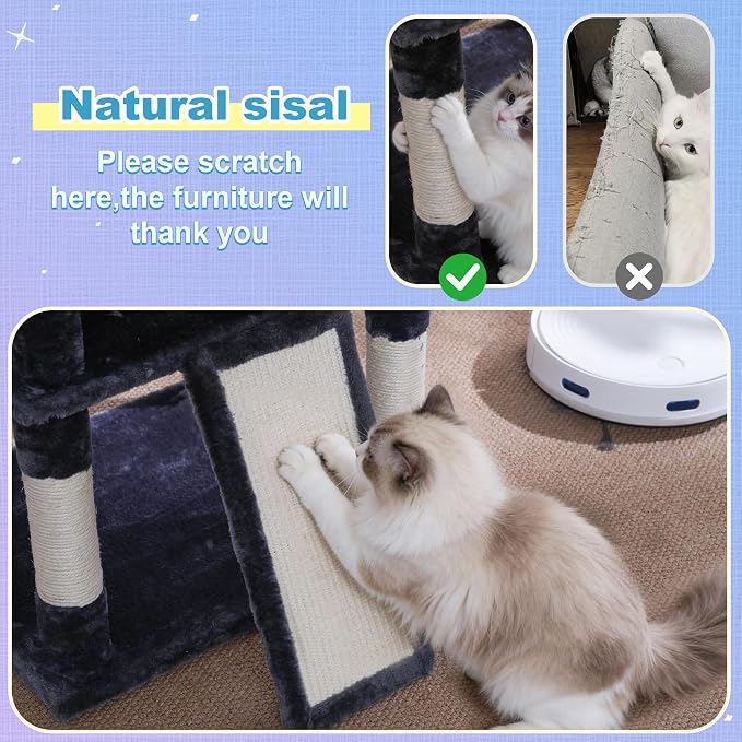 Hey-brother Cat Tree Tower with Extra Large Platform and Basket, MPJ080G | 71.7 Inches Scratching Posts with Specious Condo, 2 Cozy Hammocks, Scratch Board for Indoor Adult Cats, Maine Coon Smoky Gray - Image 5