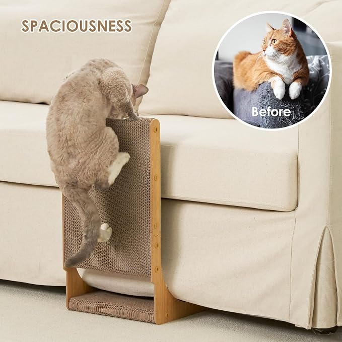 EHEYCIGA 2-Pack Cat Scratcher, L-Shaped Indoor Cardboard Scratch Pad, Large | Vertical Cat Scratching Board with Ball Toy, Furniture Protector, Reversible Design for Double Life - Image 6
