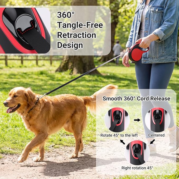Segarty 16 Ft Retractable Leash with Waste Bag Dispenser, 5m Dog Leash Anti-Slip Handle and 360°Tangle-Free Retraction for Pets up to 66 lbs, Dogs Walking Accessories with One-Handed Brake Pause Lock - Image 5