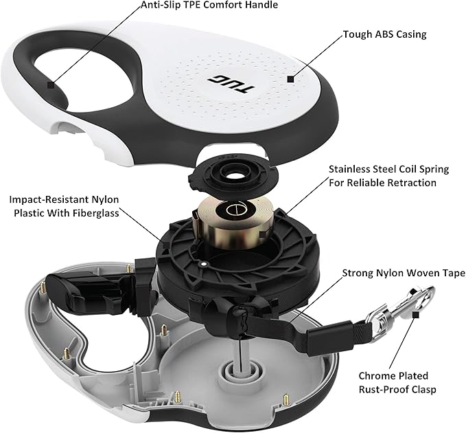 TUG Tiny Retractable Dog Leash, 10 ft (Extra Small, White) | 360° Tangle-Free Retraction, 10 ft Tape, Quick Thumb Lock, Anti-Slip Handle, For Pets Under 26 lbs - Image 6