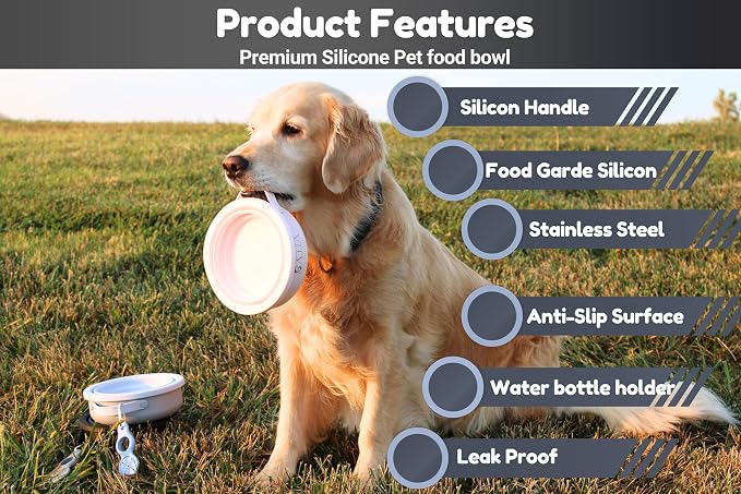 Black Collapsible Travel Dog & Cat Bowl – BPA-Free Silicone & 18/8 Stainless Steel, Portable Non-Slip Food & Water Bowl with Handle, Bottle/Poop Bag Holder – Claim Your - Image 8