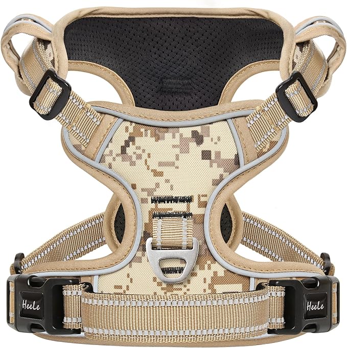 HEELE Dog Harness, No Pull Adjustable Padded Reflective Harness for Small Medium Large Dogs with Handle for Walking Training, Camo Tan, XL | Reflective Front Clip Vest with Control Handle, No Choke, Adjustable 2 Metal Rings for Outdoor Walking Training by HEELE