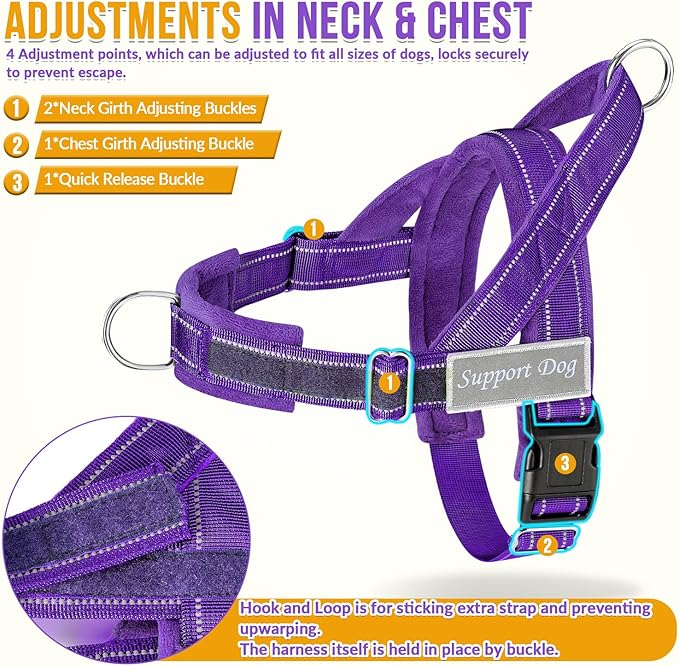 Lukovee No Pull Dog Harness and Leash Set, Soft Padded Vest with Front Clip | Adjustable, No Choke, Reflective,Durable Easy Control Pet Vest Harness for Safe Walking for Medium Large Dogs (Purple, M) - Image 3