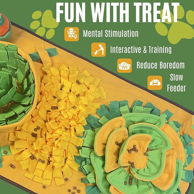 Snuffle Mat for Dogs, Cats and Small Pets, 34"X 19" Large Dog Snuffle Mat with Squeaky Plush Carrot Toy, Interactive Dog Puzzle Mat for Mental Stimulation and Boredom Buster… - Image 7