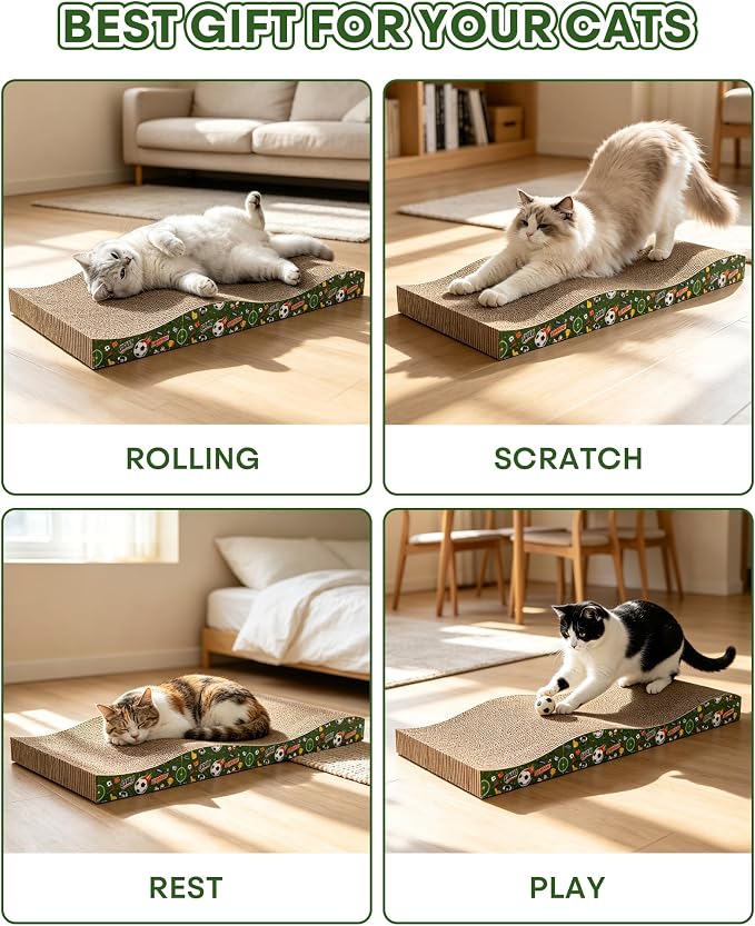 2 Pack Cat Scratching Board World Cup Design, Double-Sided Use | Corrugate Cat Scratcher Pads for Indoor Cats with Catnip, Cat Scratch Pad with Premium Scratch Textures Design - Image 8