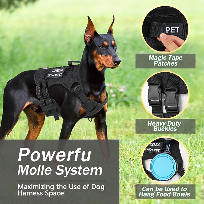 No Pull Tactical Dog Harness Small Sized Dog, Service Dog Vest, S, Black | Tactical Dog Vest Harness and Leash Set, Adjustable Military Service Dog Harness with Handle for Medium Large Dogs - Image 3