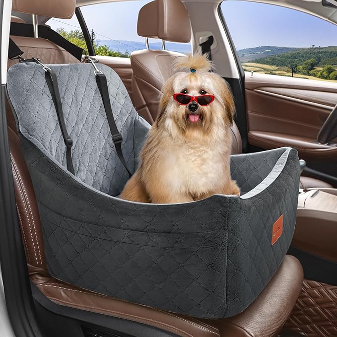 Lealchum Dog car seat for Medium Dogs,Easy to Install with Adjustable Straps,Anti Slip Bottom pet car Bed,Fully Detachable and Washable pet Travel Bed (Black/Grey, Medium) - Image 4