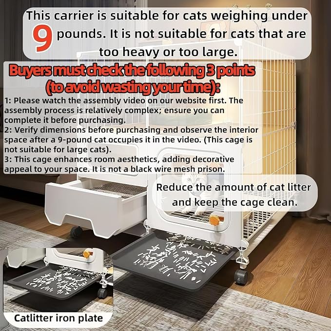 cat cage Indoor with Litter Box, Complimentary Bed, Bowl,Cleaning Three Piece Set,Large cat Enclosure, Cat House with Wheels Outdoor,Small Animal Cage cat Kennel (28″(L) x18.1″(W) x32.3″(H) - Image 3