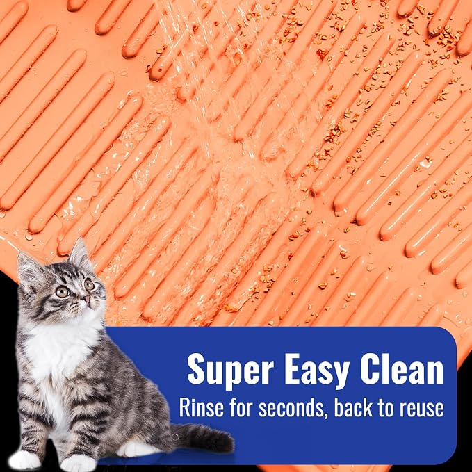 Easy Clean Litter Mat: 24" X 15" Silicone Groove Design Litter Trapping Mat Easy to Vacuum & Rinse - Waterproof Urineproof Surface for Floor - Non-Slip Backing for Kittens (Peach Pink) - Image 3