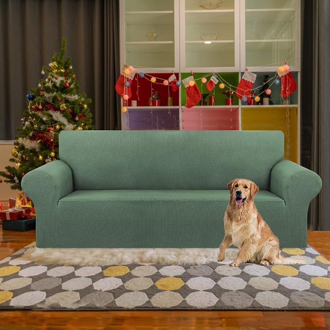 KEKUOU Stretch Couch Covers for Sofa, 3 Cushion Slipcover,Greyish Green | 1-Piece Washable Sofa Cover Pet Friendly(78"-94") Furniture Protector Soft Jacquard, Elastic Bottom for Dogs & Kids - Image 2