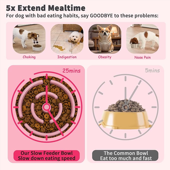 Elevated Slow Feeder Dog Bowl, 8.8" Ceramic Maze Dog Bowl with Stand | 3.2 Cups Slow Feeding Dog Dish for Fast Eaters, 7" Tall Anti-Slip Raised Slow Feeder for Medium to Large Breeds, Pink - Image 5