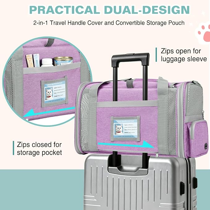 Cat Carrier Airline Approved Privacy Portable Top Load Pet Travel Bag | Soft Sided Pet Carriers for Small Cats Dogs Puppy up to 16 Lbs,Collapsible,Zipper Lock,Luggage Sleeve,2 Storage,Washable - Image 6