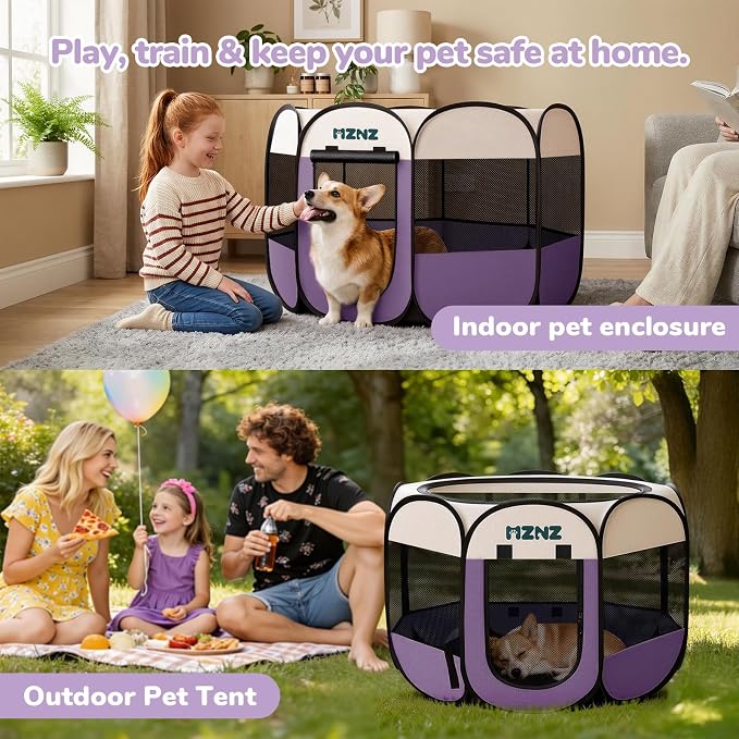 Dog Cat Small Animal Puppy Playpen Crate, Medium, Purple - Image 5