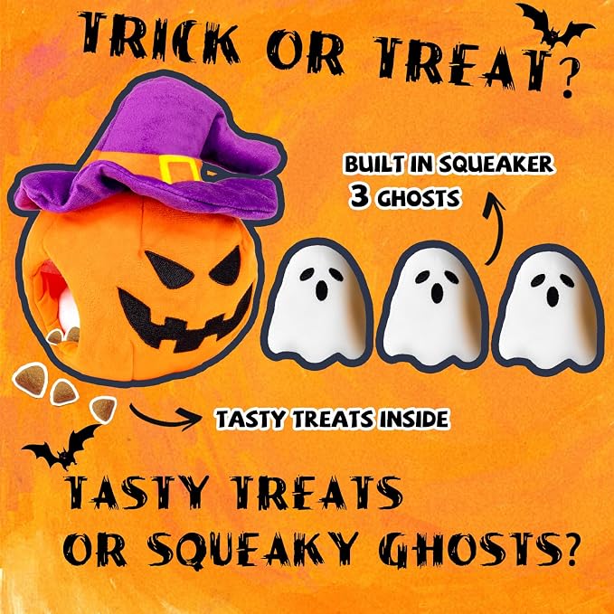 lilfrd Halloween Dog Toys, Pumpkin Ghost Hide & Seek Squeaky Toy | Mental Stimulating Puzzle Design, Durable Plush Material, Suitable for Small Medium Large Dogs - Image 2