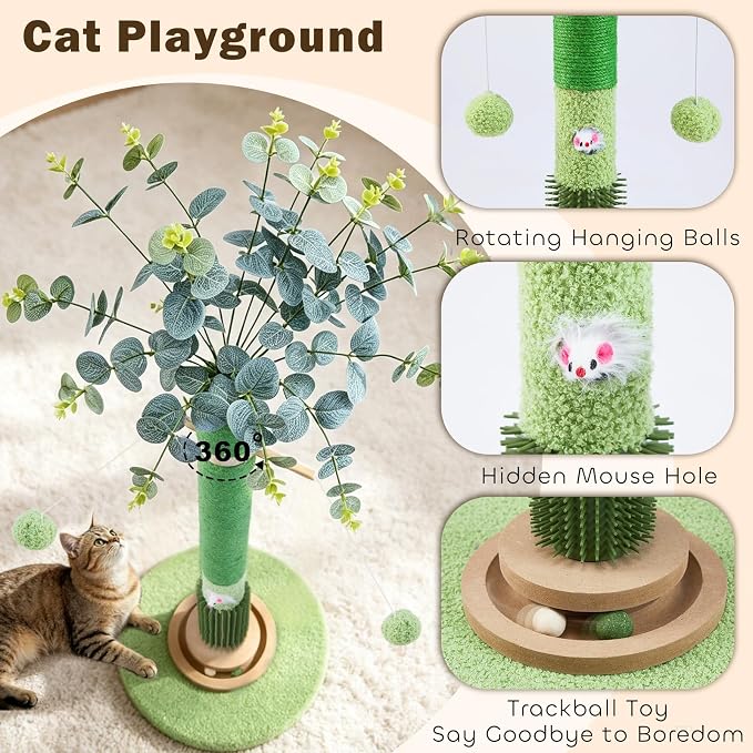 37.4'' Tall Cat Scratching Post,Cat Toys,Scratcher Tree for Indoor | Natural Sisal,Climbing Pole Full Body Stretching,Artificial Flower,Stable Tower,Interactive Toy,Self Groomer - Image 3