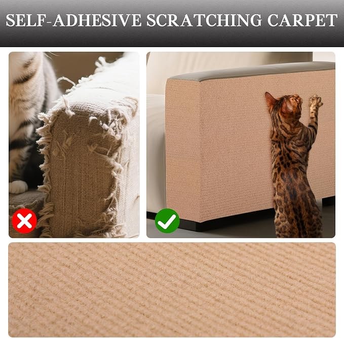 15.7'' x 78.7'' Cat Scratch Furniture Protector Cat Wall Scratcher Mat AdhesiveTrimmable Cloth Couch Anti-Scratch Cover DIY Climb Couch Protector from Claws, Replacement Pads，Beige - Image 3
