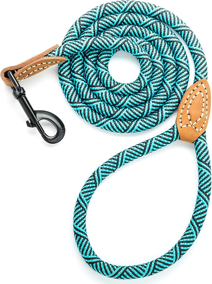 Mile High Life Dog Leash with Genuine Leather Connection, 4/5/6 FT | Rope Leash, Heavy Duty 360° Swivel Metal Clasp, for Small Medium & Large Dogs (Green, 72 Inch, 1/2") - Image 8