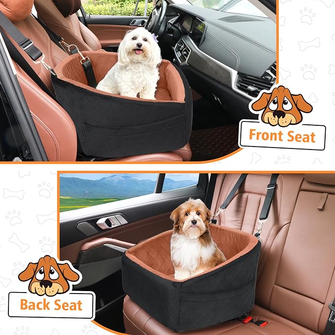 NEEZUKAR Dog Car Seat for Small Medium Dogs,Detachable Washable Dog Booster Seat Under 30lbs, Pet Car Seats Travel Bed with Storage Pockets and Safety Belt(Black/Z) - Image 6