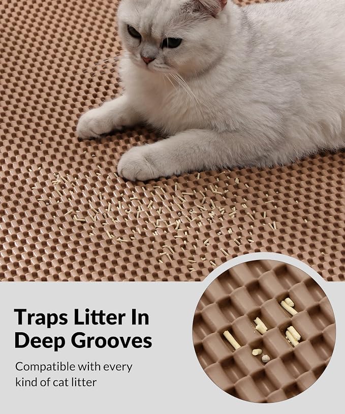 Cooyes Cat Litter Mat - Cut to Fit Any Place, 35"x23" Large Litter Trapping Mat for Litter Box, Easy to Clean, Waterproof & Non-Slip Kitty Pad, Scatter Control to Protect the Floor (Khaki) - Image 5