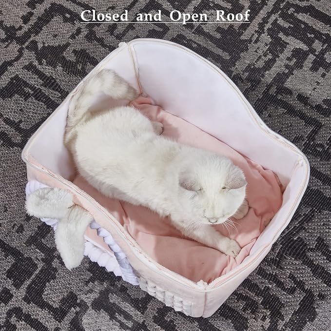 Rabbit Cat Houses for Indoor Cats, Chimney Cute Cat Bed Cave, Enough Interior Space, Cartoon Soft Pet House Up to 3-7 lbs Kitten, Pink - Image 3
