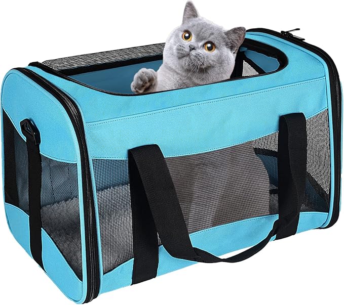 Cat Carrying Case - Pet Carrier Airline Approved, Protable and Breathable Pet Travel Carrier Removable Fleece Pad, Collapsible Cat Carrier Dog Carrier for Medium Cats Small Cats Dogs(Medium, Blue) by home